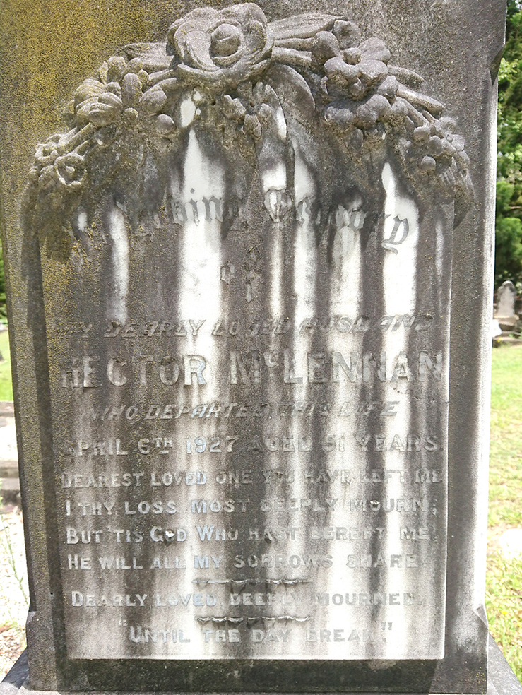 Photo of headstones/Hector McLennan d1927 hdstn Toowong cem Qld